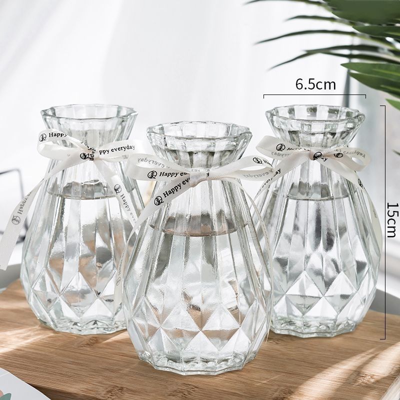 simple modern european style creative glass vase transparent hydroponic flower arrangement rose lily and dracaena sanderiana table decoration