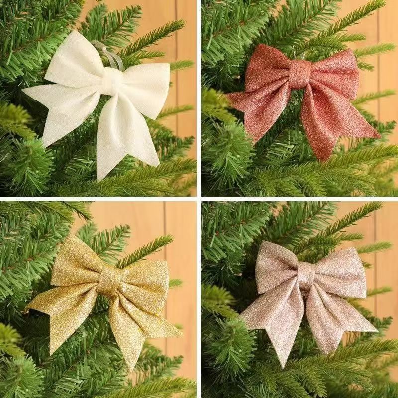 nordic style golden big bow christmas tree decorative sequins christmas small bowknot decorative three-dimensional pendant accessories