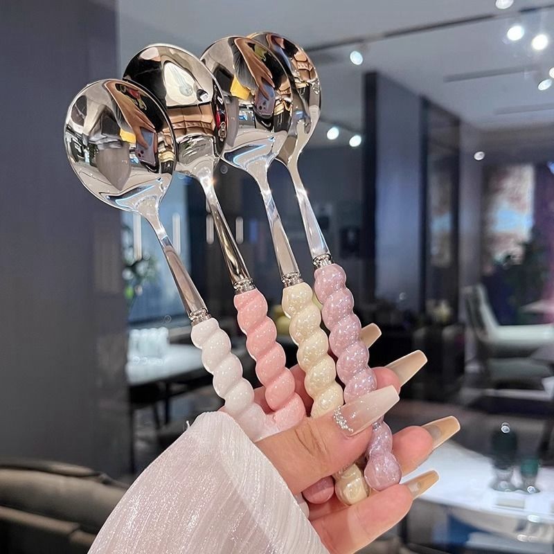 five-color exquisite internet celebrity stainless steel spoon handle woven shape long handle bibimbap spoon fruit spoon spoon spoon