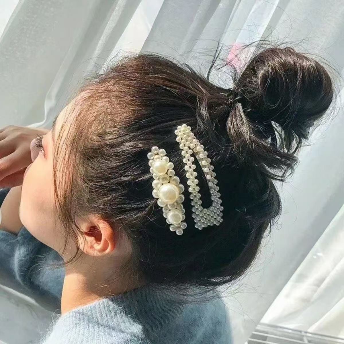 internet celebrity ins pearl barrettes sweet elegance bb girl south korea fringe clip hair clip headdress student clip