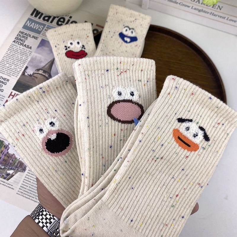 cute cartoon socks pisha bunching socks children‘s autumn and winter feather yarn funny expression stockings student high