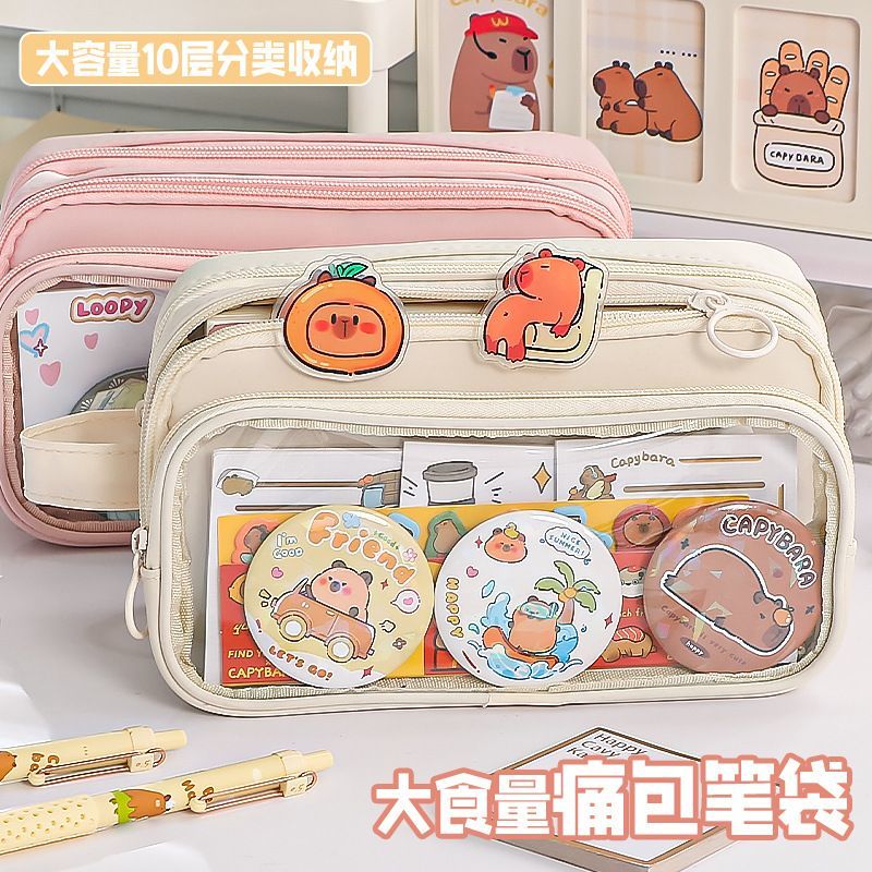 ins style transparent pencil case cartoon backpack snacks diy material new boys‘ 10-layer large capacity niche pencil case stationery