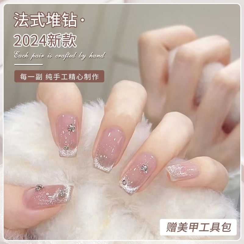 [french pile rhinestone] handmade wear armor 2024 new  eye nail stickers advanced short high-end sense