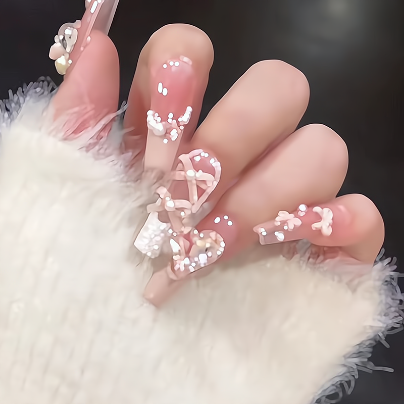 pure desire ballet spring cream girl atmosphere wear nail bow patch nail finished detachable nail