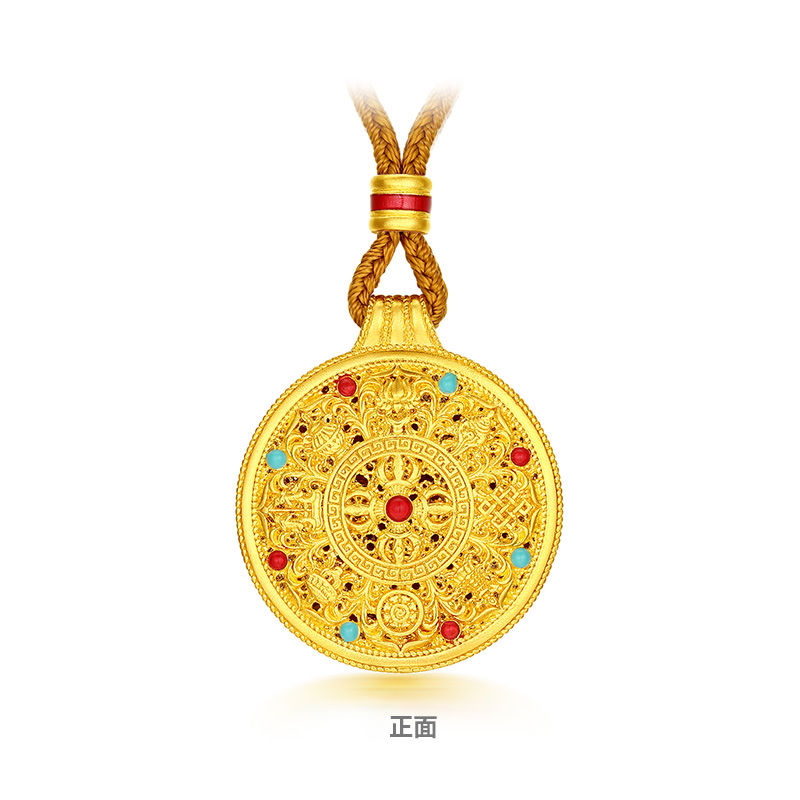 gold ancient enamel the eight auspicious symbols compass pendant pure gold filigree ruyi round pure gold 999 woven pendant