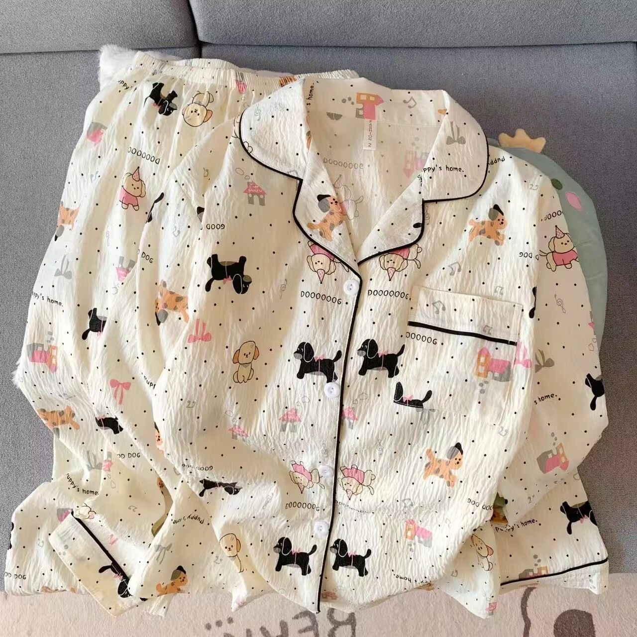 women‘s cotton pajamas autumn 2024 long sleeve internet celebrity puppy sweet style fashionable cartoon trousers homewear suit