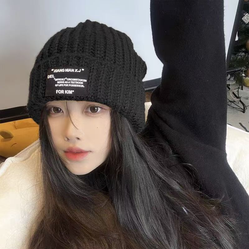 american-style small face ins huge new hat for women autumn and winter hip hop hat big head circumference warm thick knitted