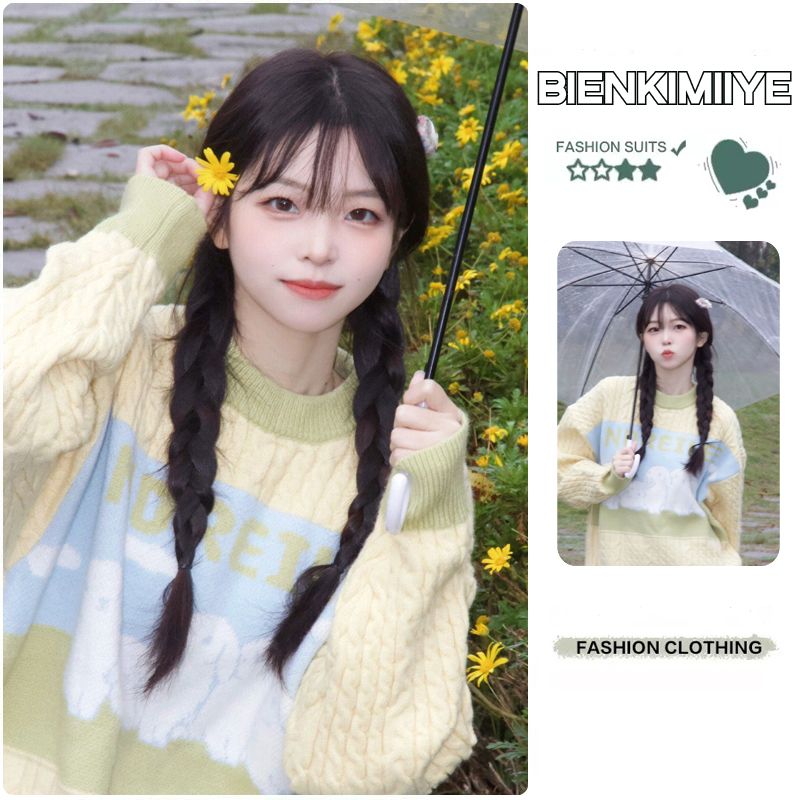 bienkimiiye japanese style soft glutinous bunny autumn and winter new knitted loose white laid-back preppy style sweater