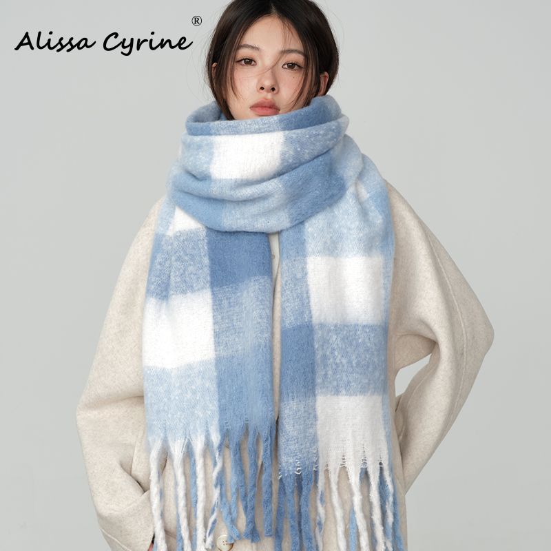 alissacyrine versatile lattice scarf female student winter thickened korean style warm advanced scarf men‘s shawl