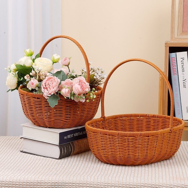 basket fruit basket storage rattan woven cabas woven shopping basket portable vegetable basket egg imitation rattan outdoor picking picnic