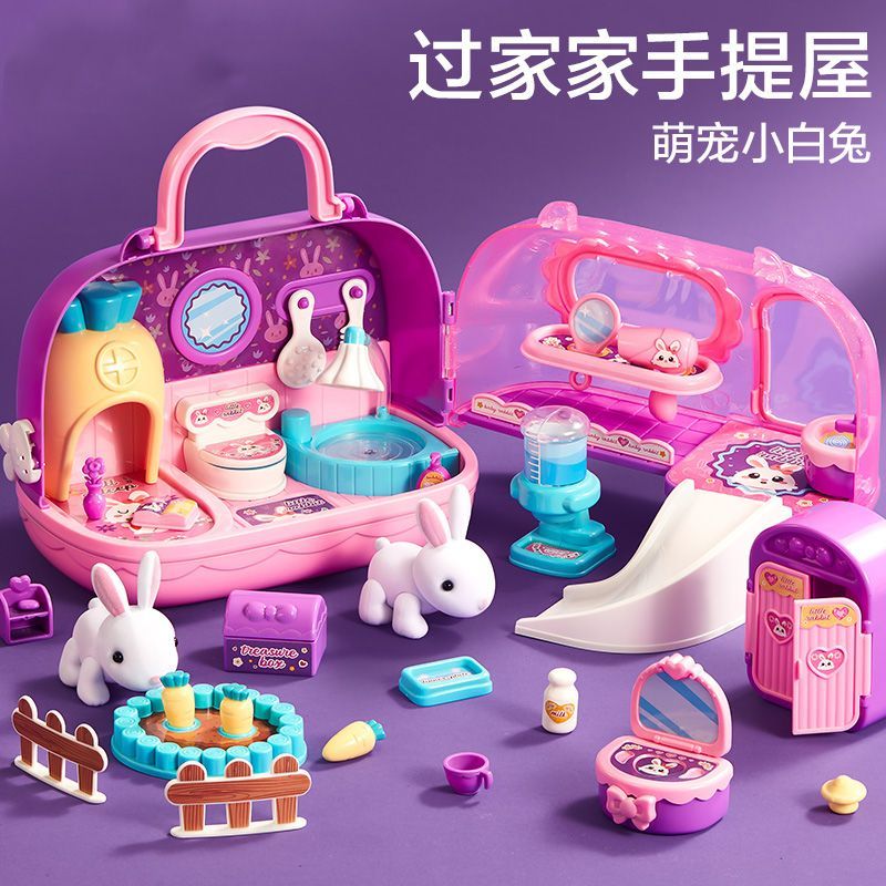 children‘s bunny simulation play house toy graffiti pet rabbit house little girl gift portable gift set