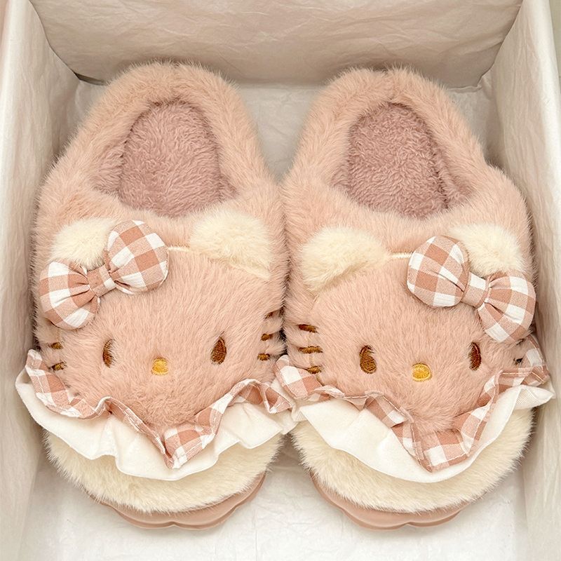 thick bottom fur cotton slippers outer wear women‘s autumn and winter 2024 new indoor home fluffy shoes confinement shoes internet celebrity ins