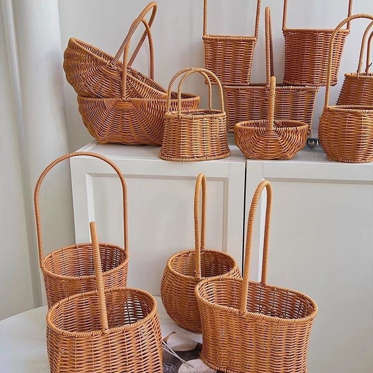 rattan-like portable flower basket new gardening flower arrangement basket confinement egg basket fruit flowers knitted basket mori style collection