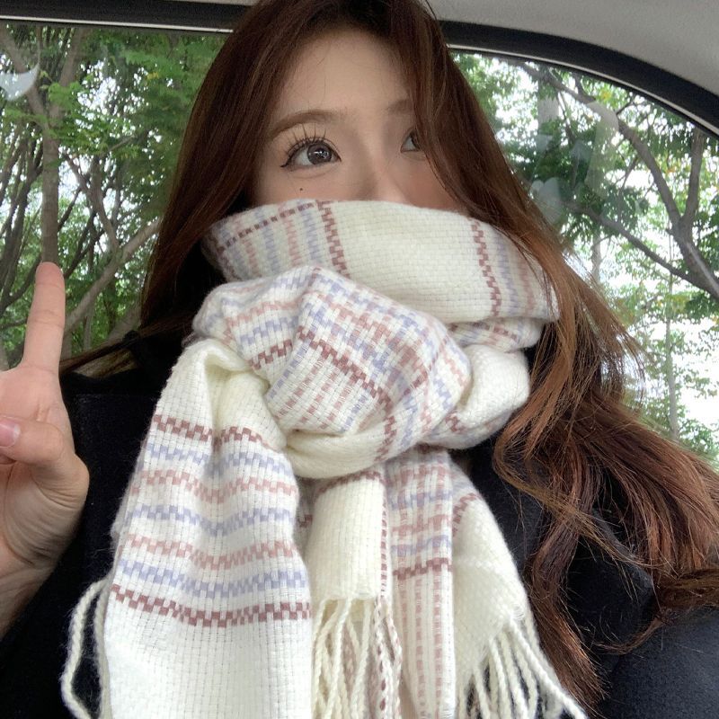 high-grade autumn and winter cashmere-like korean style plaid scarf women‘s winter 2024 new all-matching students warm-keeping scarf