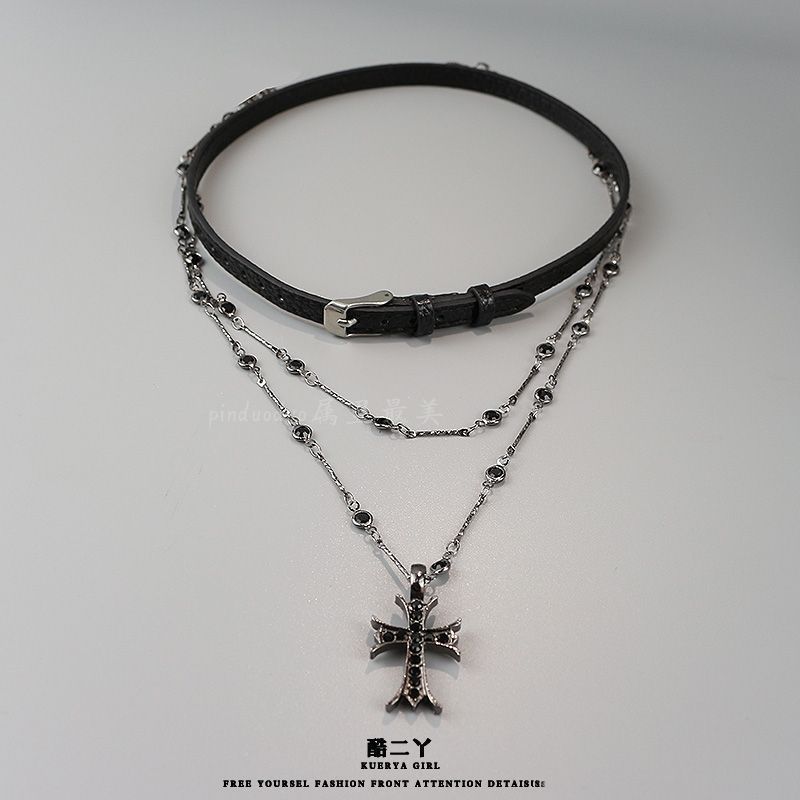 black cross choker women‘s long twin y2g necklace women‘s high-grade clavicle chain hot girl sweet cool necklace