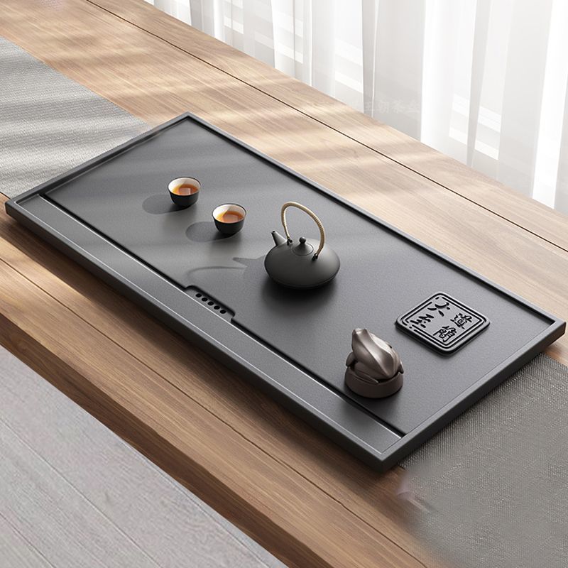 black gold stone tea tray household stone tea table embedded tea set kung fu tea pitcher oblong round integrated water drainning tea tray