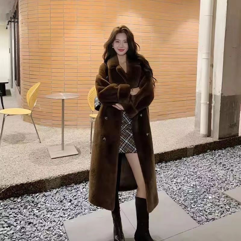 2024 autumn and winter thickening long suit collar faux mink coat fur integrated popular environmentally friendly fur coat for women