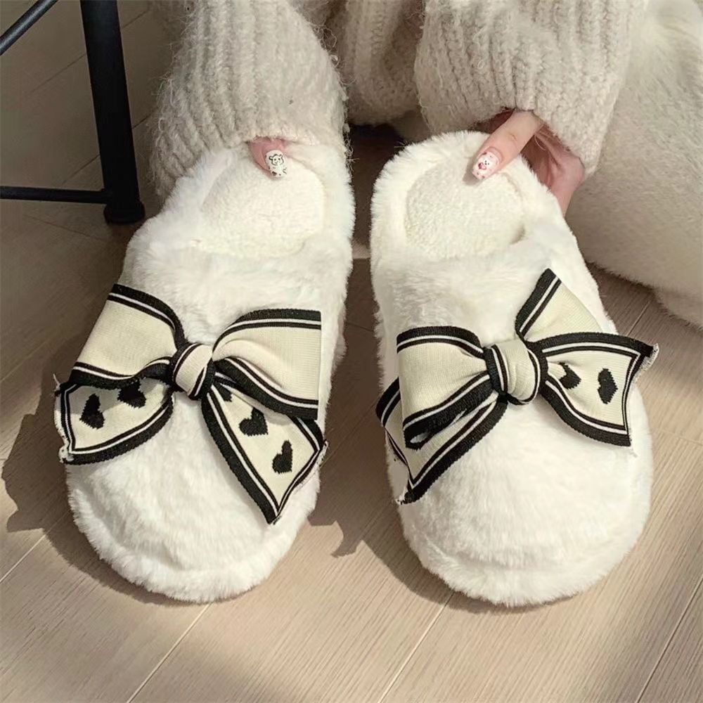 slippers home bowknot home cotton simple autumn and winter slippers korean couple cute warm winter men and women