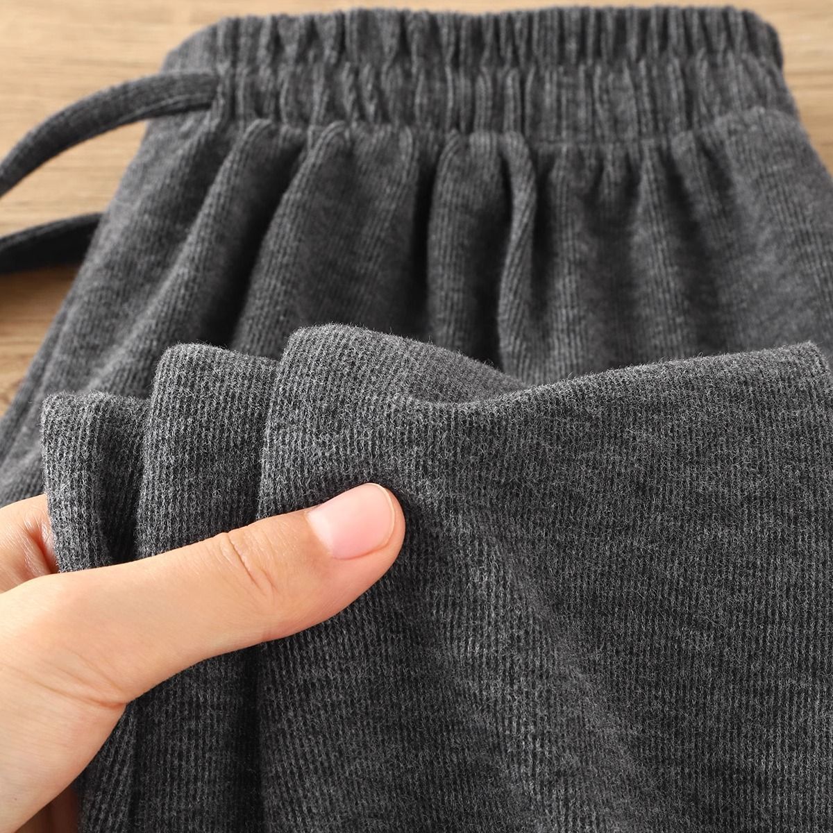 fleece-lined thickened gray pants women‘s autumn and winter high waist drape knitted narrow casual straight-leg wide-leg pants mopping floor