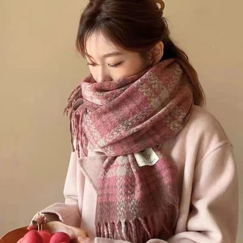 winter scarf for women 2024 new high-grade dry rose lilac plaid korean style all-match scarf warm men