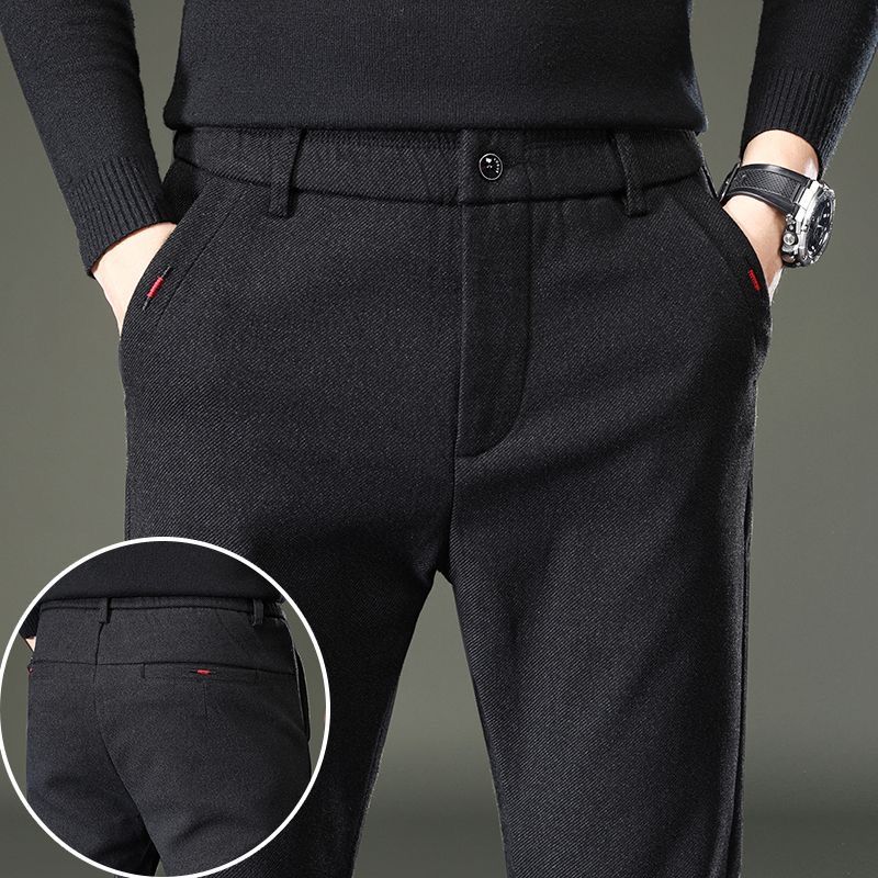 men‘s casual pants autumn and winter fleece-lined thickened casual pants men‘s pants all-matching simple straight brushed long pants