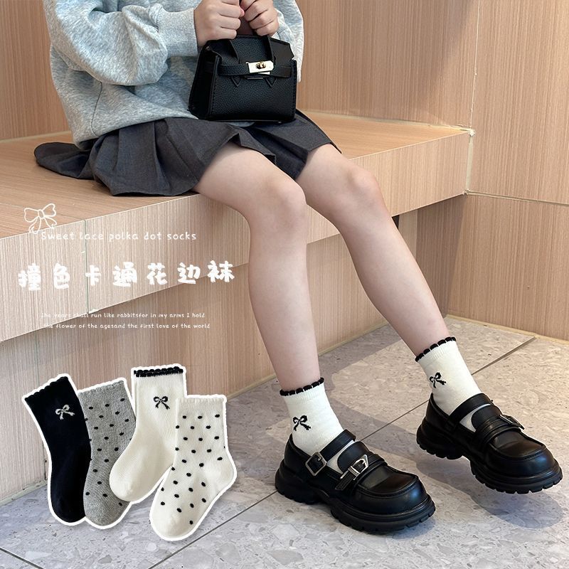 girls‘ 10 pairs of cotton socks autumn and winter mid-calf length socks children‘s socks baby girls‘ cotton socks korean style medium and big children girls‘ children‘s socks