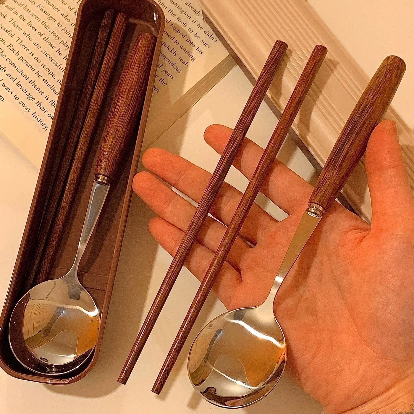 caramel door frame cylindrical wooden handle chopsticks spoon student office worker comes with portable tableware family pack