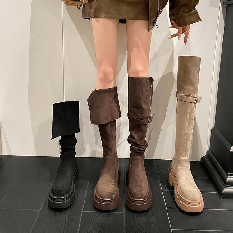 two-way wear foldable thick bottom boots women‘s autumn and winter 2024 new chunky heel over the knee knight boots spring and autumn