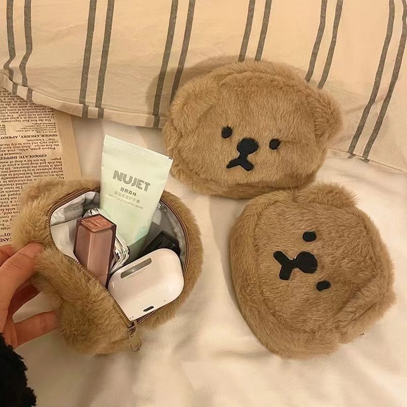 cute plush ins khaki danny bear coin purse sundries portable storage lipstick pack earphone bag