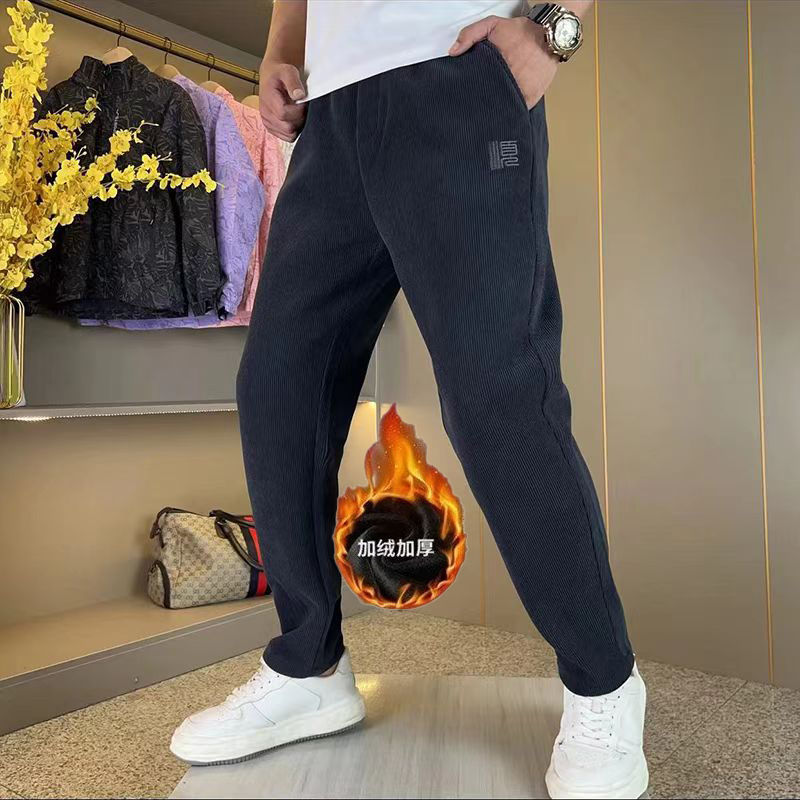 tiktok same style top men‘s clothing autumn and winter fleece-lined thick loose fat man thick leg wear-resistant work wear work pants