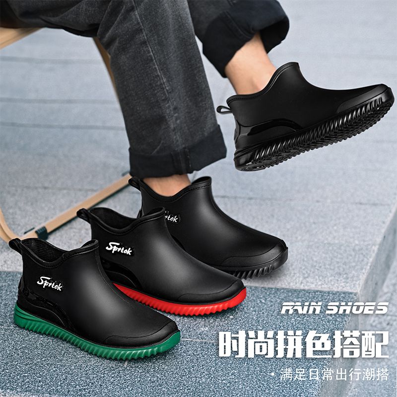 2024 fashion short men‘s rain boots non-slip waterproof shoes kitchen low tube rubber shoes car wash wear-resistant rubber boots fleece-lined warm