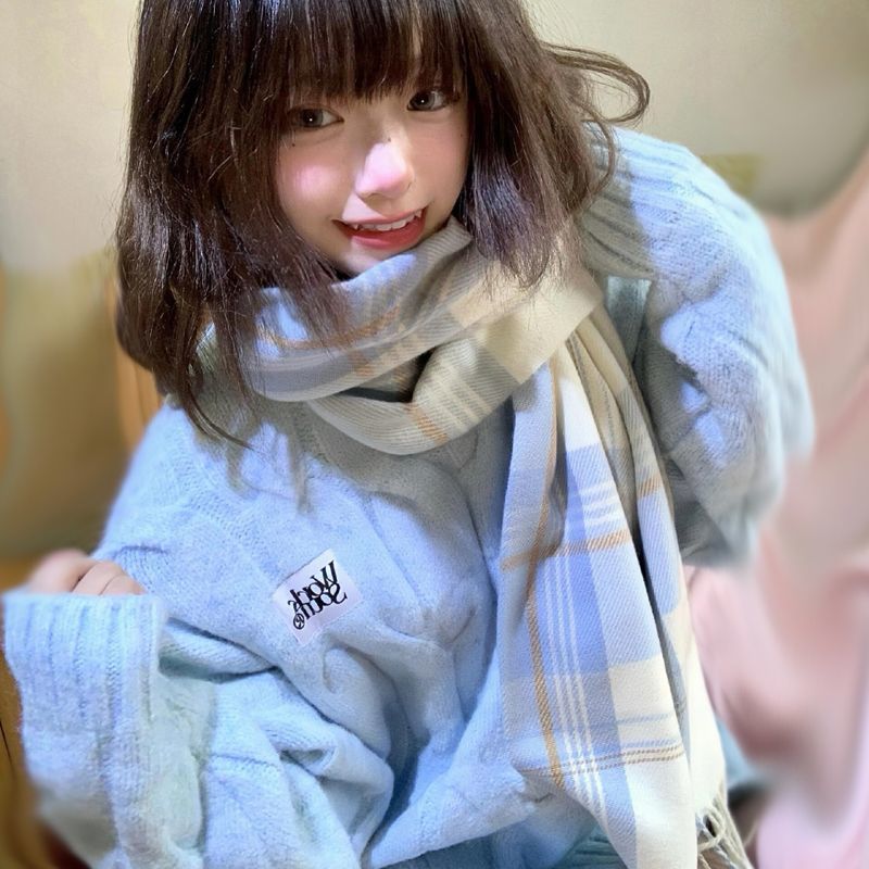 2024 new plaid scarf girls‘ korean style atmosphere winter warm and cute versatile college style scarf jk