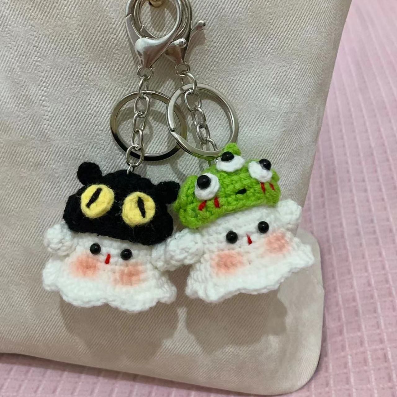 halloween diy material cute little black  monster ghost pendant handmade crocheted keychain gift for girlfriend