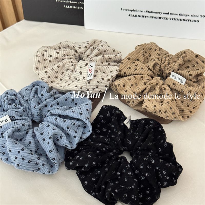 autumn and winter new retro elegant floral corduroy large intestine hair band lazy ponytail balls hair tie headband hair accessories