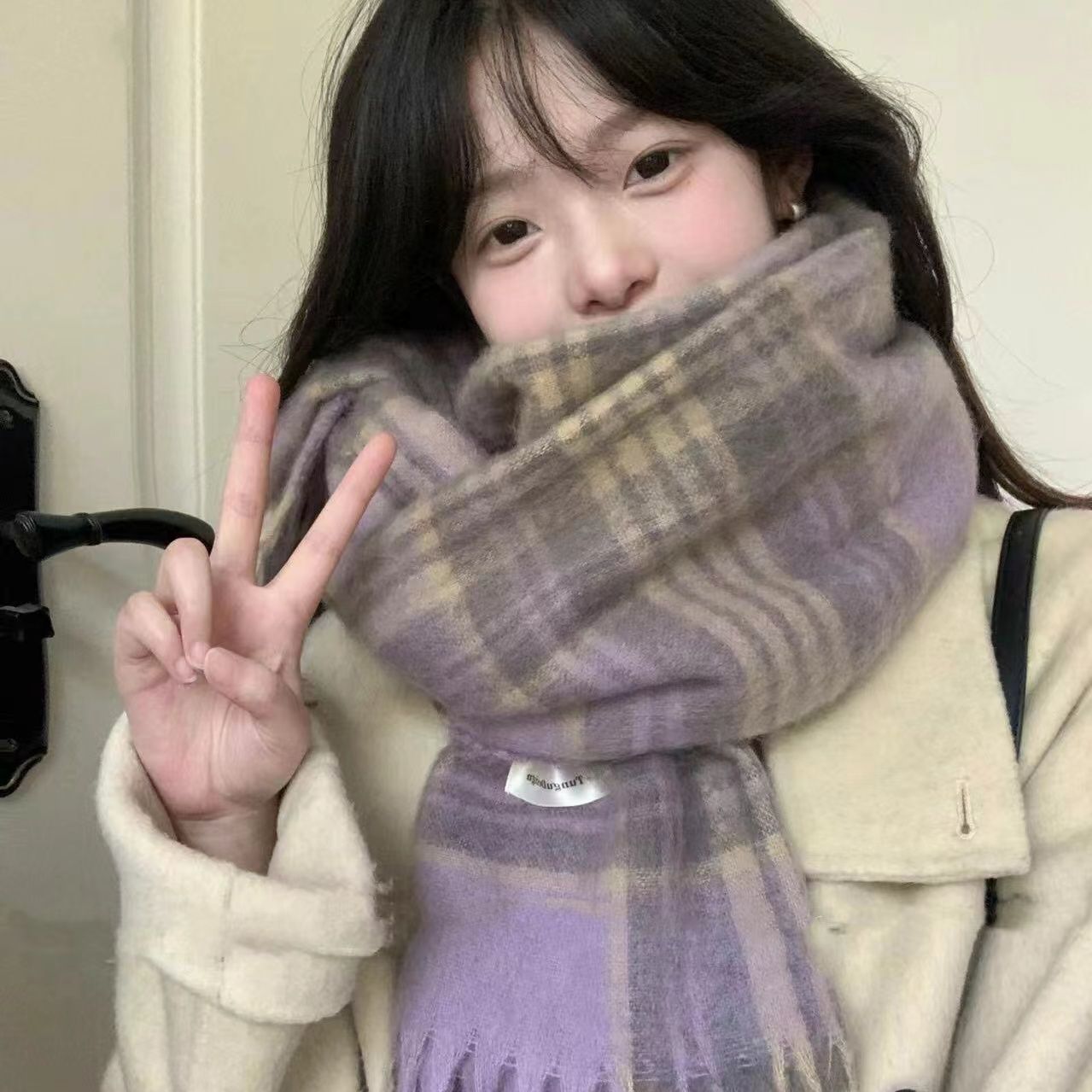 premium plaid scarf vintage thickened korean style new warm atmosphere student scarf lovers wild shawl winter