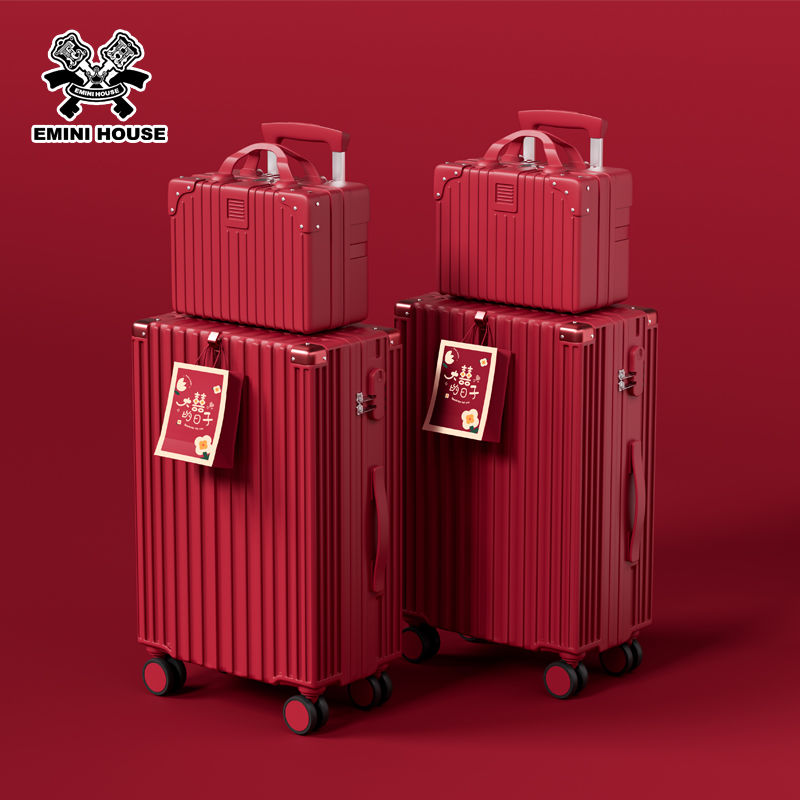 wedding luggage new wine red box dowry red solid bride retro trolley case password wedding dowry