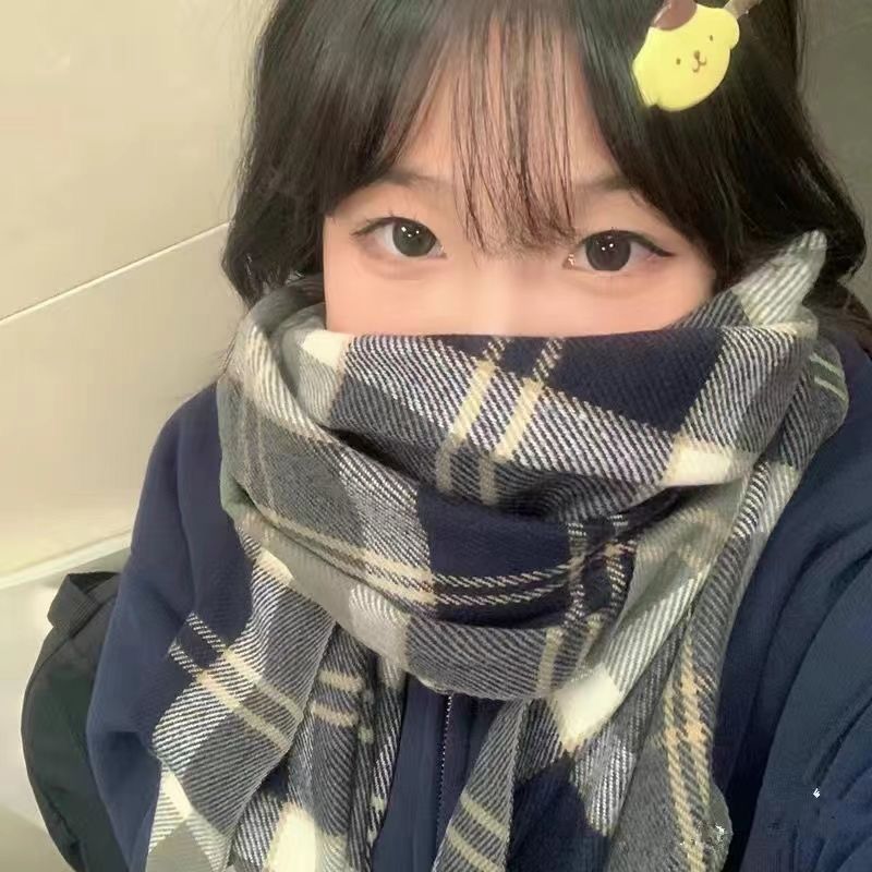 2024 new japanese style plaid scarf for girls autumn and winter warm student jk style couple korean style all-match scarf for men