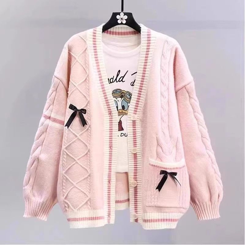 japanese style sweet college style sweater coat for women spring and autumn 2024 new loose design age-reducing knitted cardigan