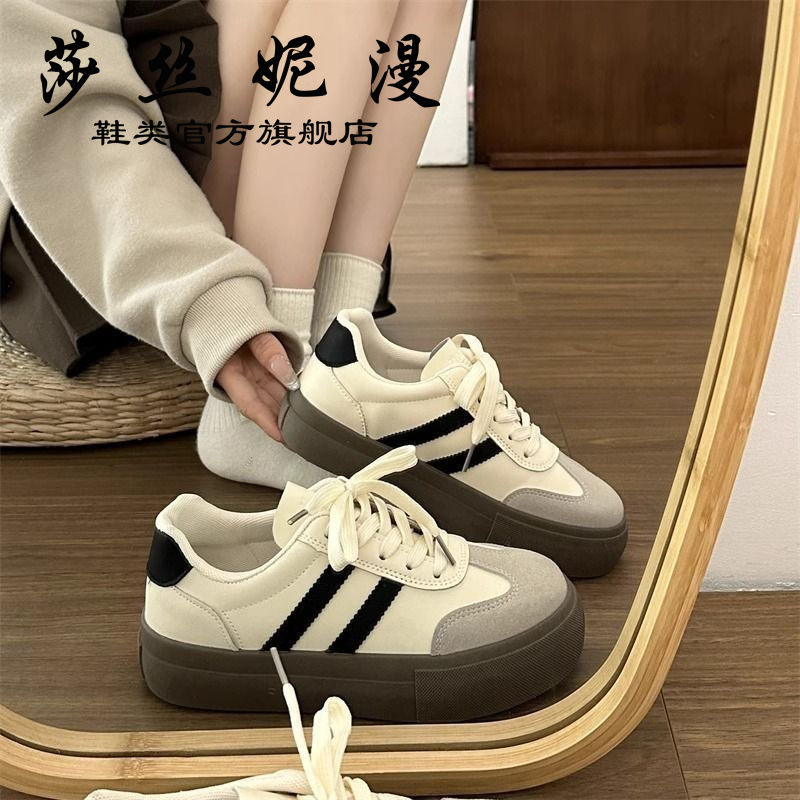 shiseniman spring and autumn german training shoes women‘s shoes 2024 new autumn and winter platform white shoes retro casual sports skate shoes