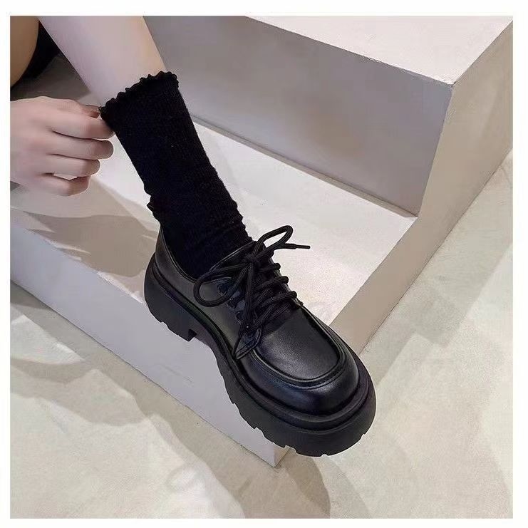 hot girl platform leather shoes female ins fashion british college style 2024 new black all-match japanese jk shoes