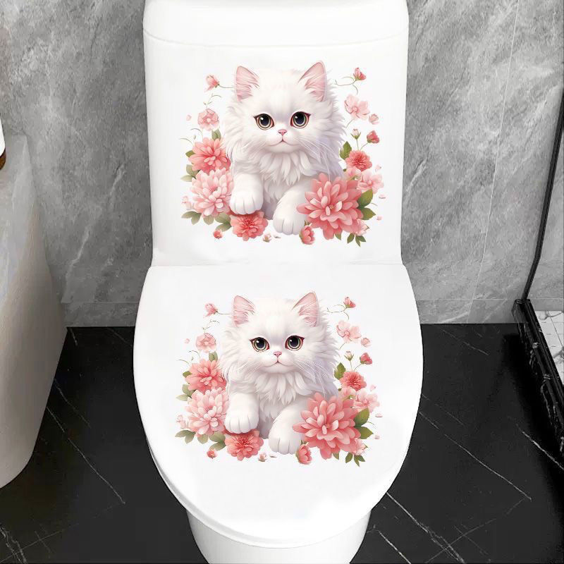 bathroom toilet white  cute cartoon paste stickers creative decorative toilet cover toilet stickers waterproof