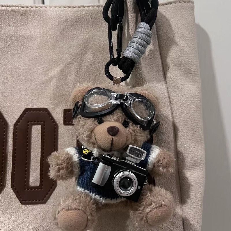 good-looking camera bear keychain bag ornaments schoolbag pendant ins style couple gift for girls