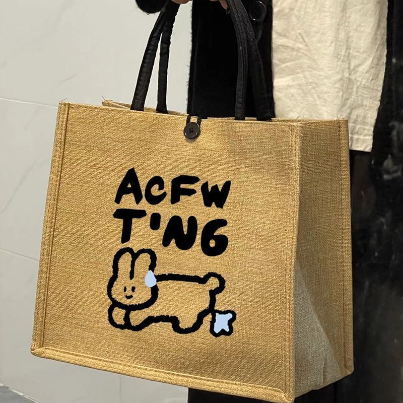 2024 new style imitation linen bag casual simple mummy bag tote bag female linen-like handbag lunch bag