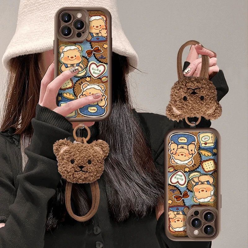 autumn and winter butter bear for iphone16promax apple 15pro phone case 14 new 13 lanyard