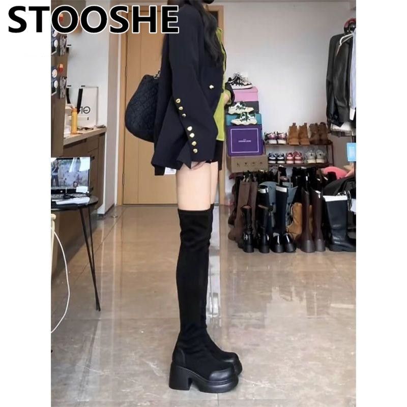 stooshe stretch boots women‘s new skim-fit over-the-knee boots thick bottom european and american style boots over-the-knee skinny boots