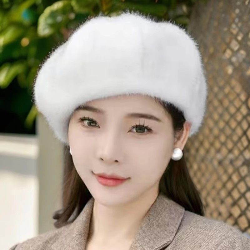 new korean beret pumpkin hat fashionable thickened all-matching winter warm imitation fur lint-free