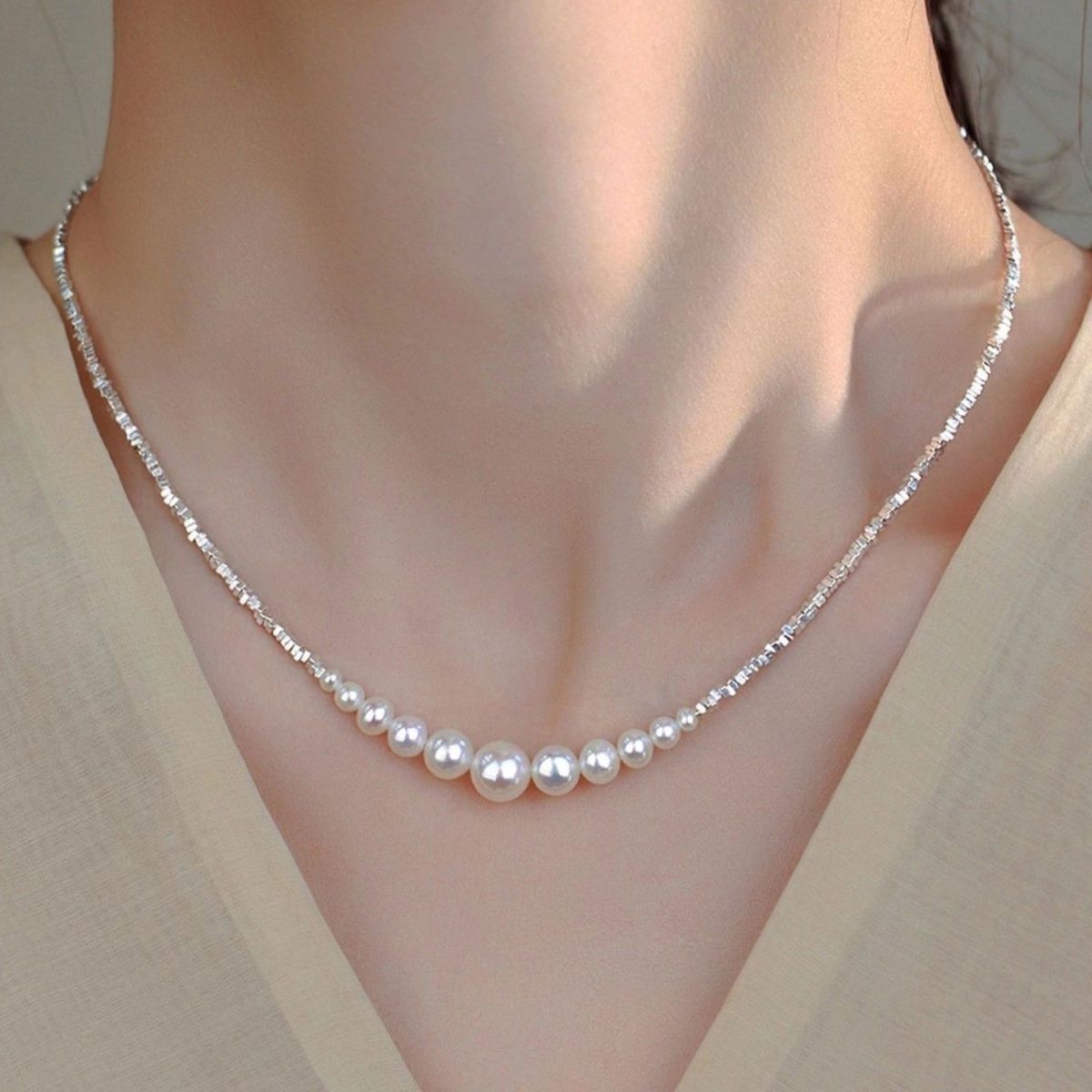 s999 pure silver small pieces of silver pearl necklace simple ins french style luxury girlfriend valentine‘s day girlfriend gifts