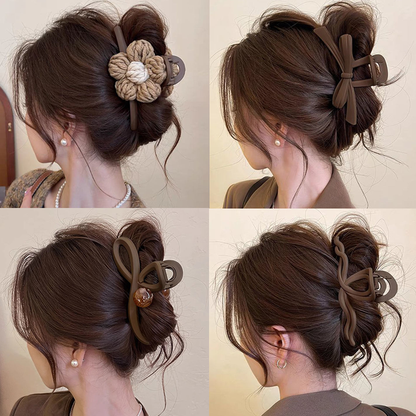 warm coffee wool flower grip large frosted hair clip women‘s back head autumn and winter temperament clip hairware 2024 new