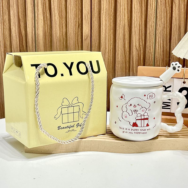 cute fufu puppy mug with cover spoon ceramic water cup birthday gift for girl friend good-looking meaningful gift