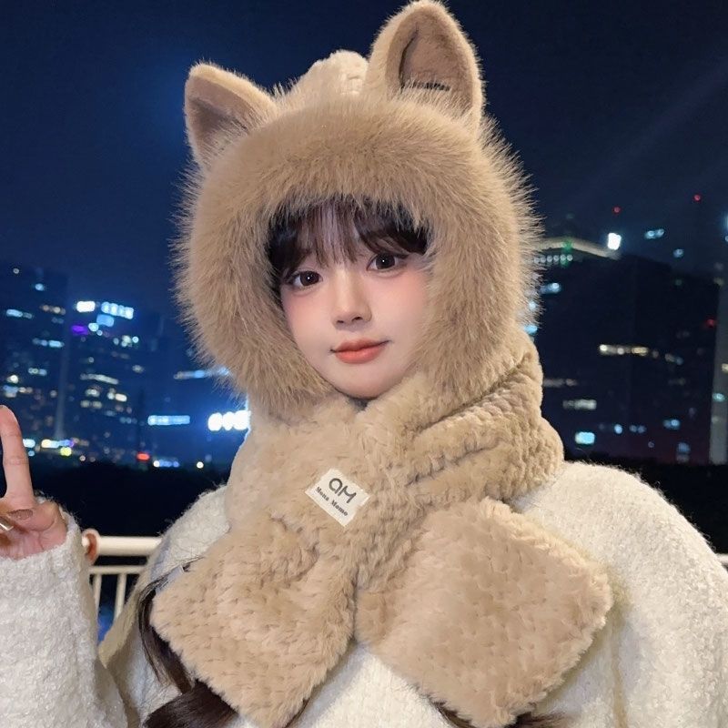 cute fox ears plush new earflaps warm thickened hat scarf scarf two-piece set winter warm hat